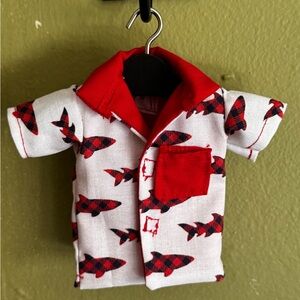 Handcrafted Red and White Fish Patterned Doll Shirt